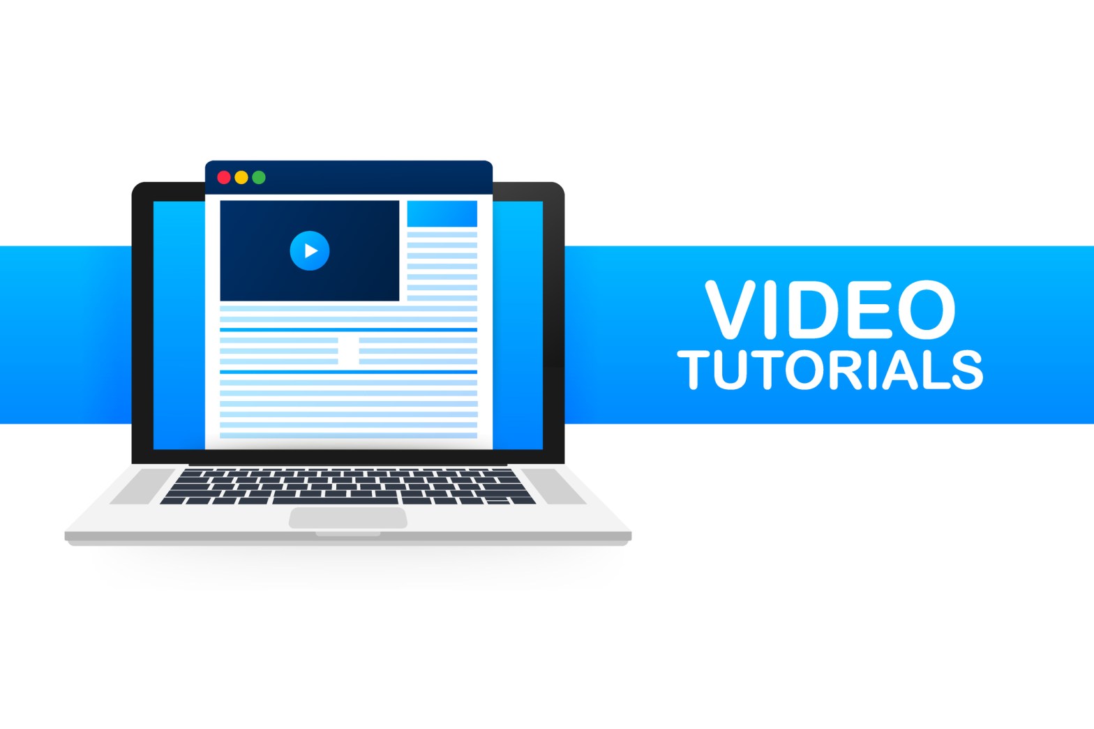 A featured image for the article, showing the words Video Tutorial on a colorful graphic background with a simple laptop vector image.